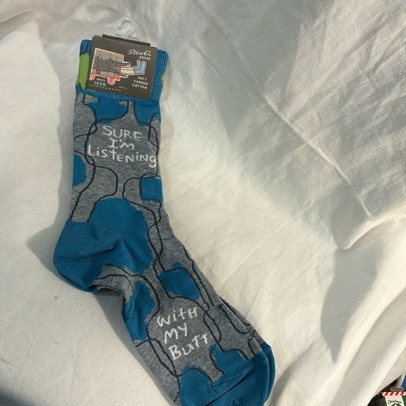 Blue Q “Sure I Am Listening With My Butt” Men's Crew Golf Socks - Size 7-11 NEW! - Picture 1 of 6